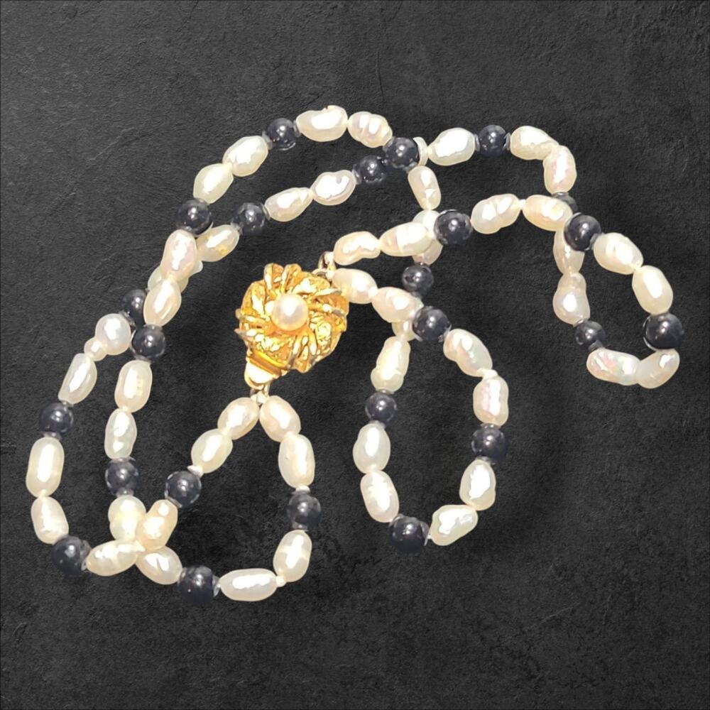 Vintage Freshwater Rice Pearl Double Strand‎ Bracelet Fancy Clasp 8" 4.5mm